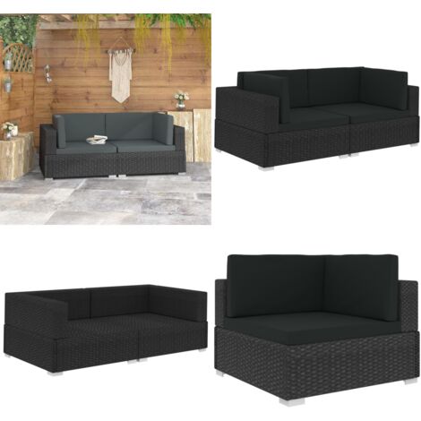 Ecksofas 2 Stk. mit Auflagen Poly Rattan Schwarz Gartenmöbel Rattan