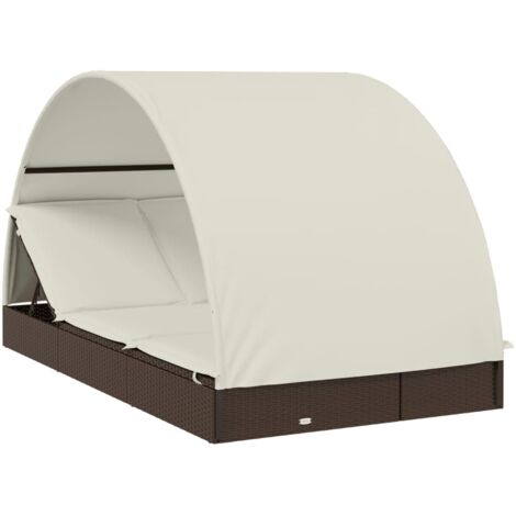 2PersonenSonnenliege mit Dach Braun 211x112x140 Poly Rattan