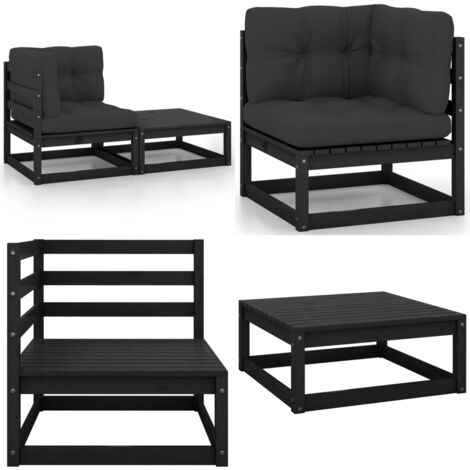 2-tlg. Garten-Lounge-Set mit Kissen Schwarz Kiefer Massivholz - Garten Lounge Set - Kiefernholzmöbel - Outdoor Möbel - Gartenmöbel - Loungeset - Home & Living (1/5)