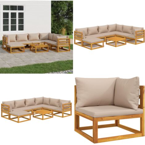 8tlg. GartenLoungeSet mit Taupe Kissen Massivholz Garten Lounge