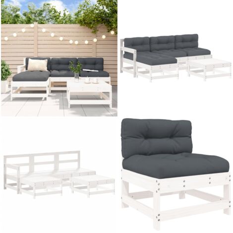 5tlg. GartenLoungeSet mit Kissen Weiß Massivholz Garten Lounge Set