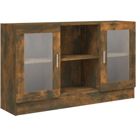 Keyroto Vitrinenschrank Räuchereiche - Bücherregal Mit Glasfront 82,5x30,5x185,5 Cm