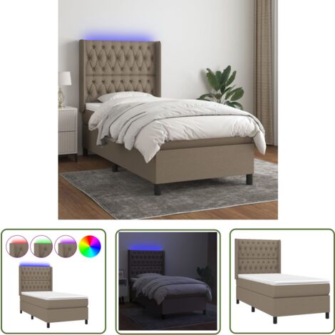 The Living Store Boxspringbett mit Matratze & LED Taupe 100x200 cm Stoff - Boxspringbett - Doppelbett - Bettenrahmen - Lattenrost - Matratze (1/5)