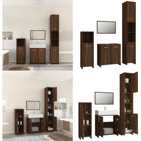 VidaXL 4-tlg. Badmöbel-Set Braun Eiche - Spiegelschrank Unterschrank Badschränke