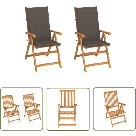The Living Store Gartenstühle 2 Stk. mit Taupe Kissen Massivholz Teak - Gartensaßsessel - Gartenstühle - Holz Gartenmöbel - Teakholzmöbel - Outdoor Möbel (1/5)