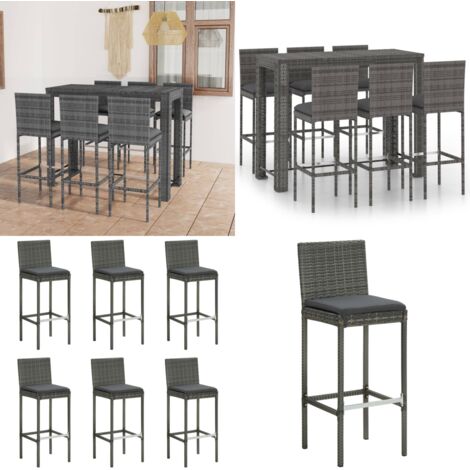 7tlg. GartenBarSet mit Anthrazit Kissen Poly Rattan Gartenbar Set