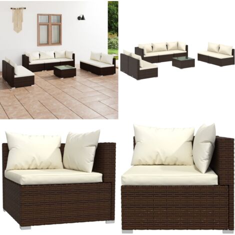8tlg. GartenLoungeSet mit Kissen Poly Rattan Braun GartenLounge
