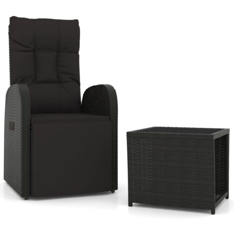 2tlg. GartenLoungeSet Schwarz Poly Rattan & Stahl Garten Lounge