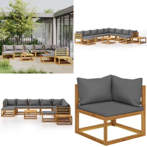 12tlg. GartenLoungeSet mit Auflagen Massivholz Akazie Garten