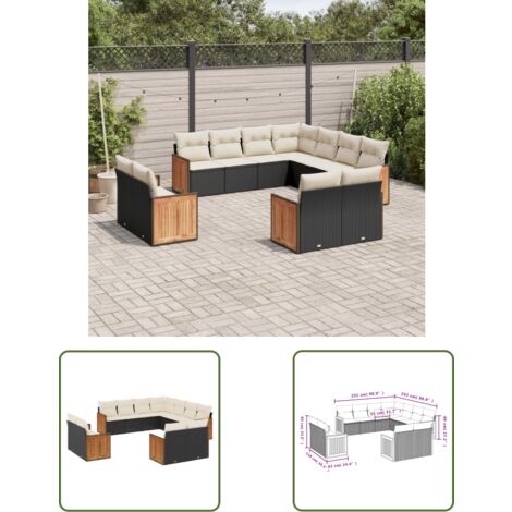 The Living Store 11tlg. GartenSofagarnitur mit Kissen Schwarz Poly