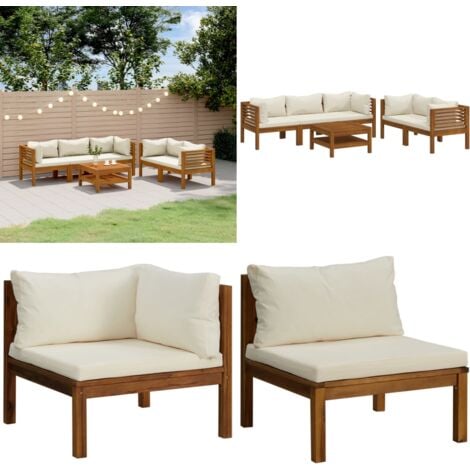 Willood Garten Lounge Set 6-teilig Aus Massivholz Akazie Mit Creme Polstern