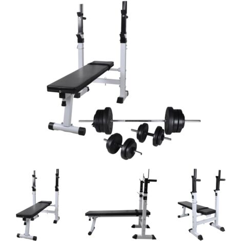 The Living Store Hantelbank mit Ablage, Langhantel und Kurzhantel Set 60,5 kg - Krafttrainingsgeräte (1/5)