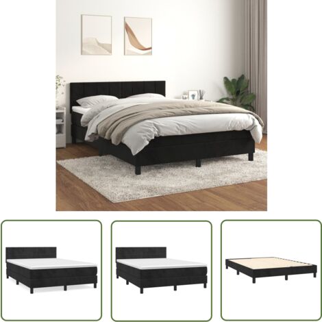 The Living Store Boxspringbett mit Matratze Schwarz 140x200 cm Samt - Samtbett - Boxspringbett - Doppelbett - Hochwertiges Bett - Bettrahmen (1/5)