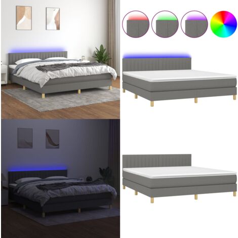 Boxspringbett mit Matratze & LED Dunkelgrau 180x200 cm Stoff ...