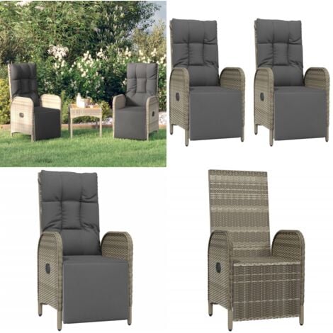 GartenRelaxsessel mit Kissen 2 Stk. Poly Rattan Grau Gartenmöbel