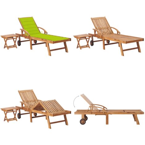 Sonnenliege mit Tisch und Auflage Massivholz Teak Sonnenliege