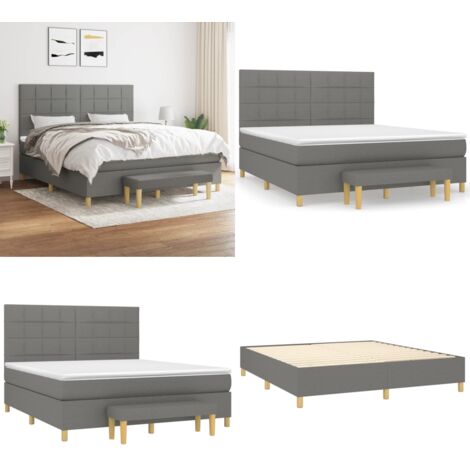 Sufrk Boxspringbett 180x200cm Mit Matratze - Dunkelgrau Stoff Polsterbett | Kopfteil Höhenverstellbar