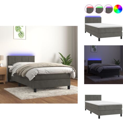 Boxspringbett mit Matratze & LED Dunkelgrau 90x200 cm Samt ...