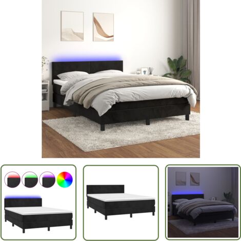 The Living Store Boxspringbett mit Matratze & LED Schwarz 140x200 cm Samt - Boxspringbett - Doppelbett - Samtbett - Luxusbett - Schlafsofa (1/5)