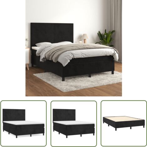 The Living Store Boxspringbett mit Matratze Schwarz 140x190 cm Samt - Samtbett - Boxspringbett - Doppelbett - Schlafzimmermöbel - Luxusbett (1/5)