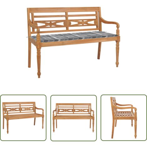 The Living Store BataviaGartenbank Graues KaromusterKissen 120 cm