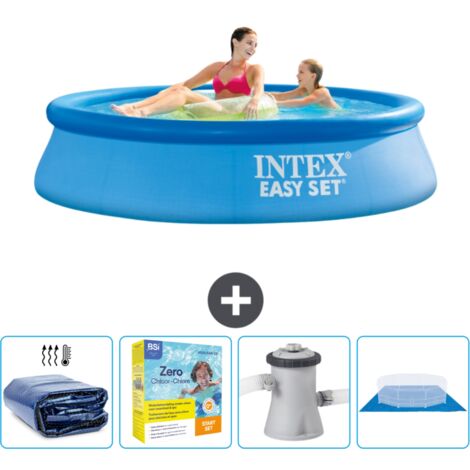 Intex runder aufblasbarer Easy Set-Pool – 244 x 61 cm – Blau – im Lieferumfang enthalten Accessoire CB8 (1/5)