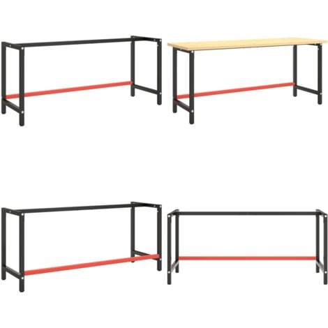 Werkbankgestell Mattschwarz und Mattrot 180x57x79 cm Metall - Metall Gestell - Werkbankgestell - Tischgestell - Robustes Gestell - Pulverbeschichtete Oberfläche - Home & Living