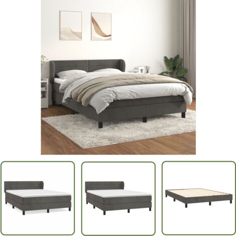 The Living Store Boxspringbett mit Matratze Dunkelgrau 140x200 cm Samt - Samtbett - Boxspringbett - Doppelbett - Bettenrahmen - Luxusbett (1/5)