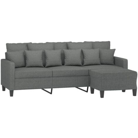 Massbinet 3-Sitzer Sofa Mit Hocker 180cm - Schlaffunktion Stoff Dunkelgrau