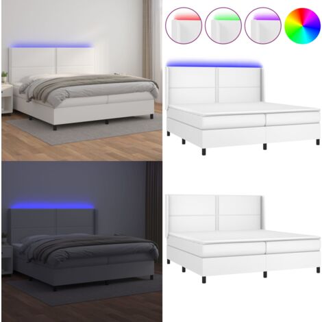 Boxspringbett mit Matratze & LED Weiß 200x200 cm Kunstleder ...