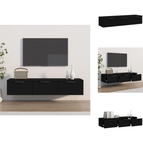 Annlera Wandschrank Schwarz 100x36,5x35 Cm - 2 Schubladen, Holzwerkstoff, Für Bad & Wohnzimmer