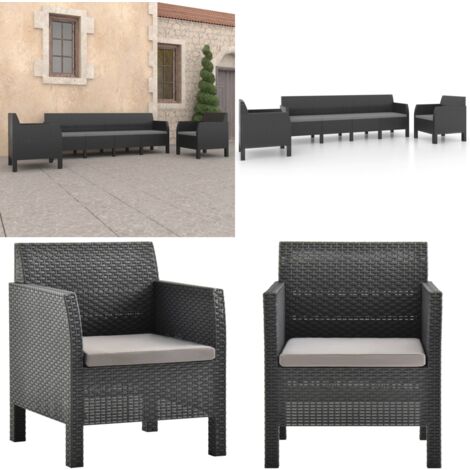 3tlg. GartenLoungeSet mit Kissen PP Rattan Anthrazit GartenLounge