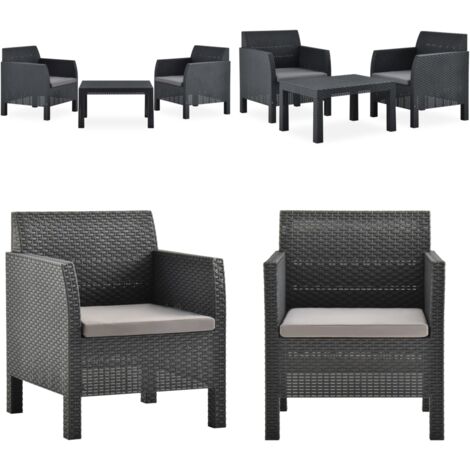 3tlg. GartenLoungeSet mit Kissen PP Rattan Anthrazit Gartensessel