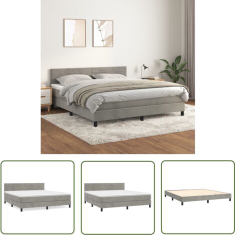 The Living Store Boxspringbett mit Matratze Hellgrau 160x200 cm Samt - Samtbett - Boxspringbett - Doppelbett - Schlafzimmermöbel - Luxusbett (1/5)