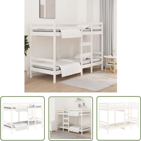 The Living Store Etagenbett Weiß 80x200 cm Massivholz Kiefer - Holzbett - Etagenbett - Doppelbett - Jugendzimmer - Kinderzimmer (1/5)