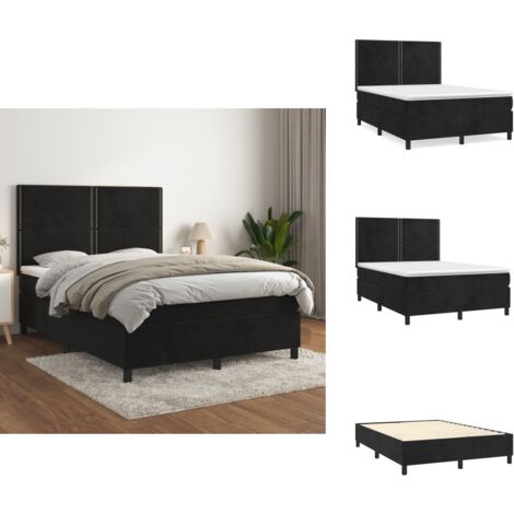 LED Boxspringbett mit Matratze Schwarz 140 x 190 cm Samt