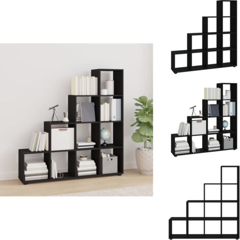 Urbnliving Treppenregal Mit 6 Fächern – Bücherregal Schwarz, 90,5 X 89 X 29 Cm, Stapelbare Würfelform