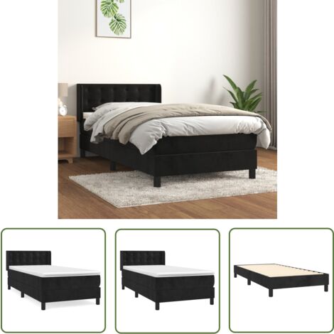 The Living Store Boxspringbett mit Matratze Schwarz 90x190 cm Samt - Samtbett - Boxspringbett - Doppelbett - Schlafzimmermöbel - Luxusbett (1/5)