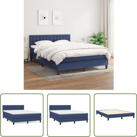 The Living Store Boxspringbett mit Matratze Blau 140x200 cm Stoff - Boxspringbett - Doppelbett - Schlafraum - Blau - Bettenrahmen (1/5)