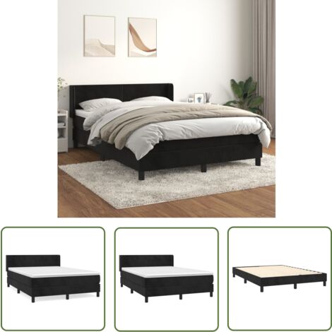 The Living Store Boxspringbett mit Matratze Schwarz 140x190 cm Samt - Samtbett - Boxspringbett - Doppelbett - Luxusbett - Schlafzimmermöbel (1/5)