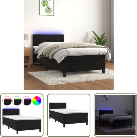 The Living Store Boxspringbett mit Matratze & LED Schwarz 100x200 cm Samt - Boxspringbett - Doppelbett - Samtbett - Luxusbett - Schlafsofa (1/5)