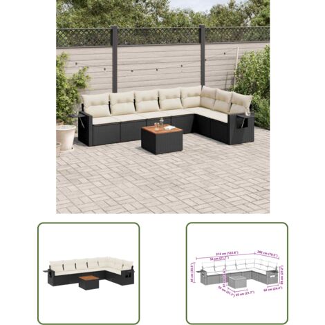 The Living Store 8tlg. GartenSofagarnitur mit Kissen Schwarz Poly