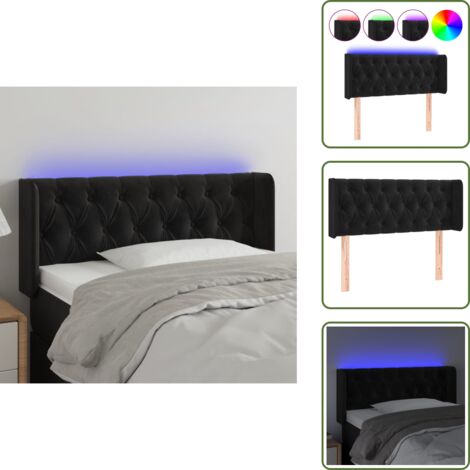 Produktbild von LED Kopfteil Schwarz 90x5x78/88 Cm Samt - Samtleder Kopfteil - Bett