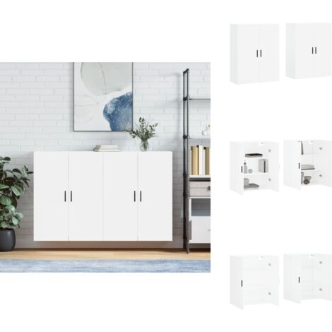 VidaXL Wandschrank 2er-Set – Hängeschrank Sideboard, Skandinavisch, Hochglanz Weiß