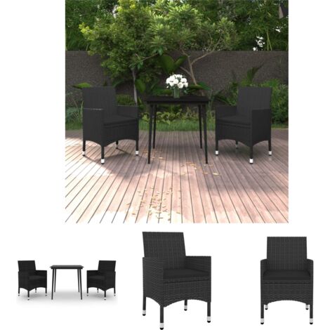 Gartentisch - vidaXL 3-tlg. Garten-Essgruppe mit Auflagen Poly Rattan und Glas - Rattan (1/5)