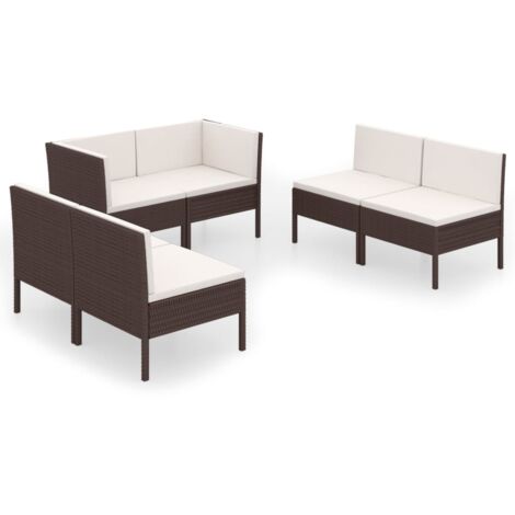 6tlg. GartenLoungeSet mit Auflagen Poly Rattan Braun