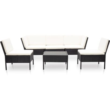6tlg. GartenLoungeSet mit Auflagen Poly Rattan Schwarz