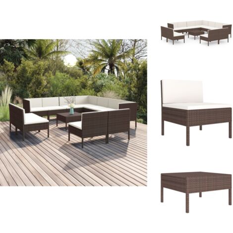 12tlg. GartenLoungeSet mit Auflagen Poly Rattan Braun