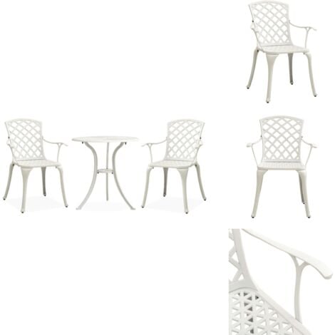 3tlg. BistroSet Aluminiumguss Weiß Gartenmöbel Set Bistro Set