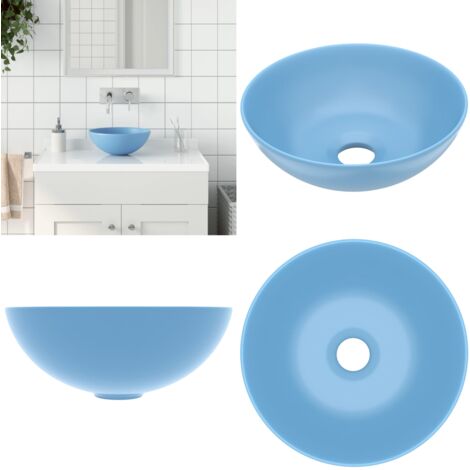 Waschbecken Keramik Blumenform Hellblau | Aufsatz-Spüle Für Waschtisch, Europäischer Stil, Ca. 41x41x15 Cm